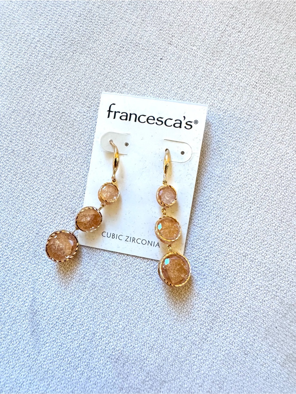 Francesca's Collections Gold-Tone Pink Crystal Triple Drop Earrings